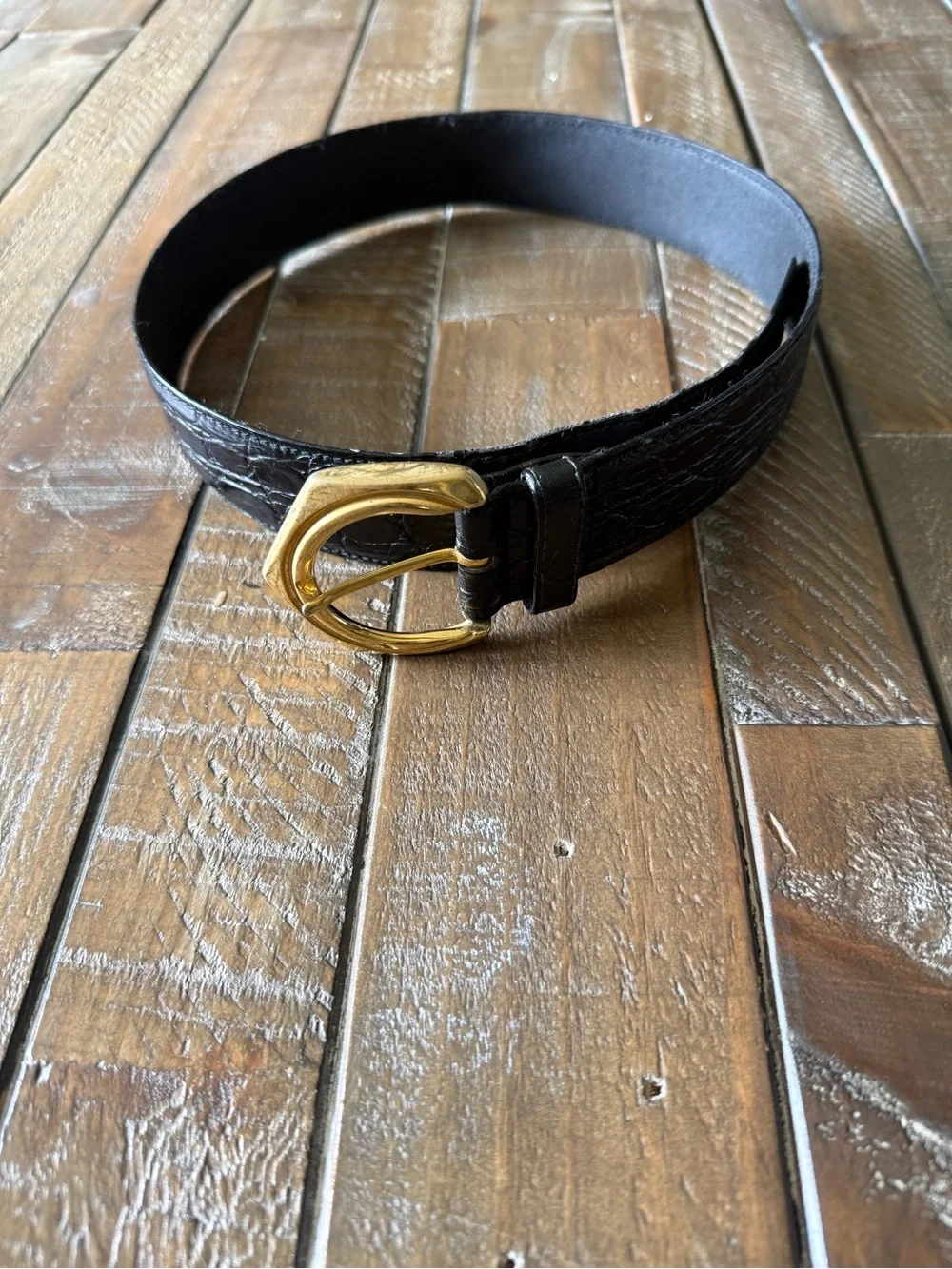 Vintage Gianni Versace Black Croc Alligator Embossed Leather Belt 42